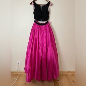 PINK by Alexia Designs 5611 black beaded hot pink satin two piece dress NEW 0